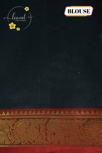 NKS1020 Jet Black Handloom Cotton saree with plain body pattern.