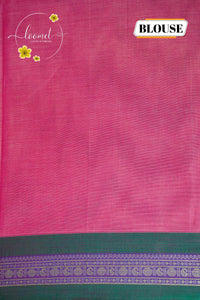 NKS1050 Rose-pink Handloom Cotton saree with plain body pattern.