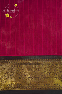 NLS1070 Magenta Handloom Cotton saree with horizontal self-stripes and woven black buttas.