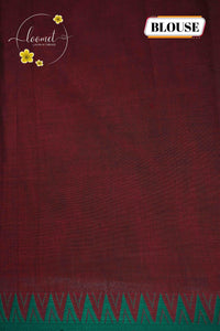 NLS1111 Deep Maroon Handloom Cotton saree with plain body pattern.