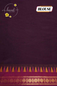 NLS1113 Deep Plum Handloom Cotton saree with  plain body pattern.
