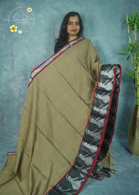 NLS1114 Beige Handloom Cotton saree with Bharatnatyam motifs