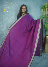 NLS1116 Deep Wine-Purple Handloom Cotton saree with silver zari temple border.