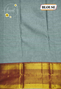 NLS1117 Stone Grey Handloom Cotton saree with plain body pattern.