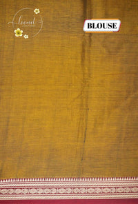 NLS1118 Mustard-brown saree Handloom Cotton saree with  geometric motifs