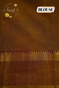 NLS1119 Brown Handloom Cotton saree with  plain body pattern.