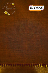 NLS1119 Brown Handloom Cotton saree with  plain body pattern.