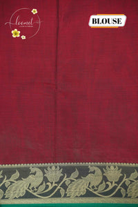 NLS1121 Maroon Handloom Cotton saree with  Floral and Peacock vine motifs