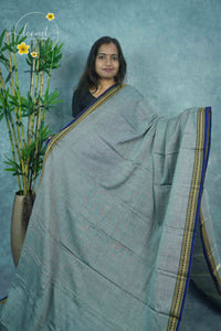 NLS1122 Stone Grey Handloom Cotton saree with plain body pattern.