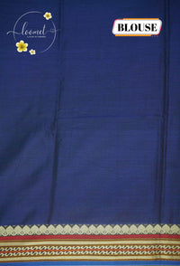NLS1123 Navy blue Handloom Cotton saree with plain body pattern.