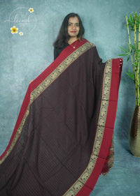 NLS1124 Black and maroon Handloom Cotton saree with checked pattern