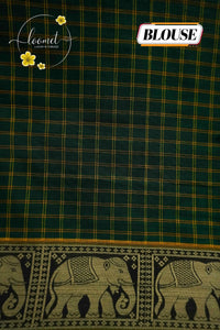 NLS1125 Green Handloom Cotton saree with checked pattern.