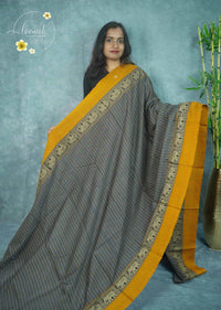 NLS1126 Stone Grey Handloom Cotton saree with checked pattern