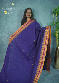 NLS1331 Royal blue Handloom Cotton saree with small floral buttas.