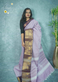 NLS1431 Lavender Handloom Cotton saree with Fine Grid (Checks) pattern