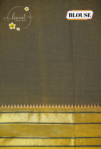 NLS1432 Coffee Brown Handloom Cotton saree with Fine Grid (Checks) pattern.