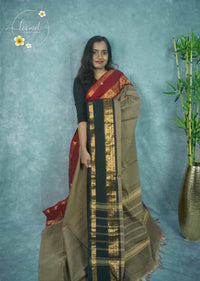 NLS1433 Ganga Jamuna Handloom Cotton saree with Micro-check (Grid) pattern.