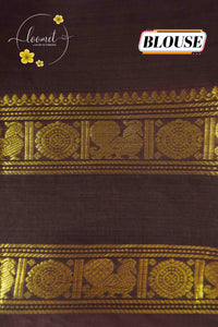 NLS2311 Coffee Brown Handloom Cotton saree with Traditional Elephant Zari Borders.