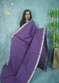 NLS5111 Purple Handloom Cotton saree with Fine Grid (Checks) pattern.