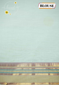 NLS5211 White Handloom Cotton saree with diagonal wavy stripes.
