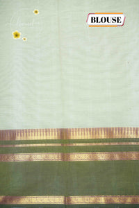 NLS5213 Olive Green Handloom Cotton saree with diagonal stripes.