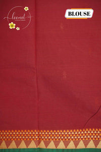 NLS5311 Crimson Red Handloom Cotton saree with small floral buttas.