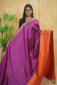PSS4131 Magenta Purple and Orange Silk Cotton saree with Small Check pattern.