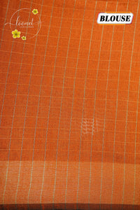 PSS4131 Magenta Purple and Orange Silk Cotton saree with Small Check pattern.