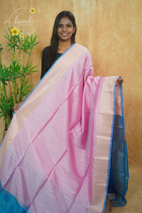 PSS5131 Baby Pink semi soft silk saree with silver zari buttas.