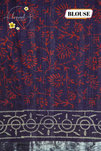 RCS1065 Deep purple Hand Block Ajrak Printed Linen Cotton Saree