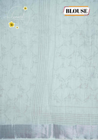 RCS1066 White Handblock Printed Linen Cotton Saree