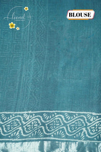 RCS1067 Deep Sea Green Hand Block printed Linen Cotton Saree