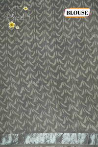 RCS1069 Deep Brown Hand Block Printed Linen Cotton Saree