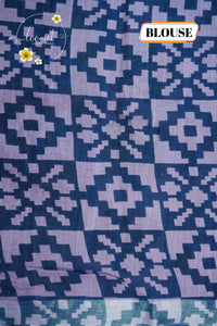 RCS1074 Deep Indigo Hand Block Printed Linen Cotton Saree