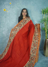 RCS2065 Brick Red HandBlock Printed Chanderi silk cotton with  Kalamkari-inspired block prints