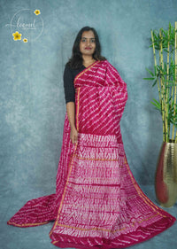 RCS2066 Magenta HandBlock Printed Chanderi Silk cotton with Tie-Dye pattern