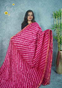 RCS2066 Magenta HandBlock Printed Chanderi Silk cotton with Tie-Dye pattern