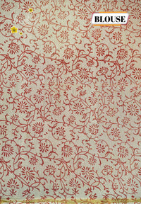RCS2067 Cream HandBlock Printed Chanderi silk cotton with micro-check pattern
