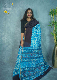 RCS2070 Sky Blue  HandBlock Printed Chanderi silk cotton with floral vine block prints