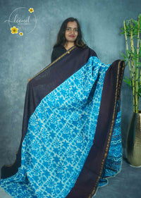 RCS2070 Sky Blue  HandBlock Printed Chanderi silk cotton with floral vine block prints