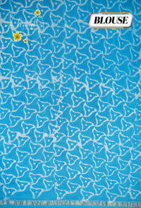 RCS2070 Sky Blue  HandBlock Printed Chanderi silk cotton with floral vine block prints