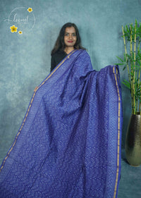 RCS2071 Deep indigo blue HandBlock Printed Chanderi silk cotton with floral block prints