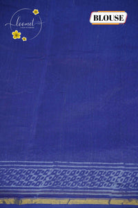 RCS2071 Deep indigo blue HandBlock Printed Chanderi silk cotton with floral block prints