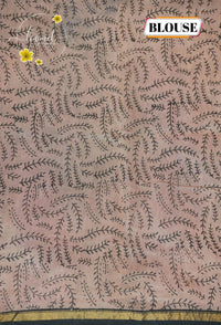 RCS2072 Jet black HandBlock Printed Chanderi silk cotton with Kamadhenu & Tree of Life Block Prints
