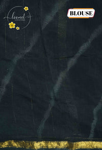 RCS3061 Black HandBlock Printed Maheswari Silk Cotton with diagonal wave tie-dye pattern