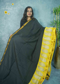 RCS3063 Black HandBlock Printed Maheswari Silk Cotton with Paisley (Kalka) pattern