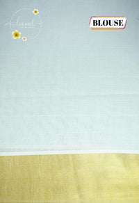 RDT2411 Off-White Kerala Kasavu Kuthampully Cotton saree with mural art prints of Radha-Krishna motifs.