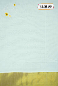 RDT2412 Off-White Kerala Kasavu Kuthampully Cotton saree with mural Art Prints of Peacock Feather