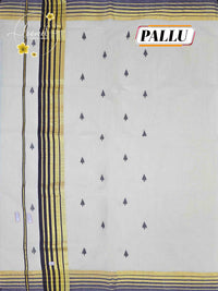 RKT2001 Off-White Balaramapuram Handloom saree with charcoal black borders and golden zari accents.