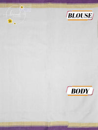 RKT2002 Off-White Balaramapuram Handloom saree with rich purple borders and golden zari buttas.